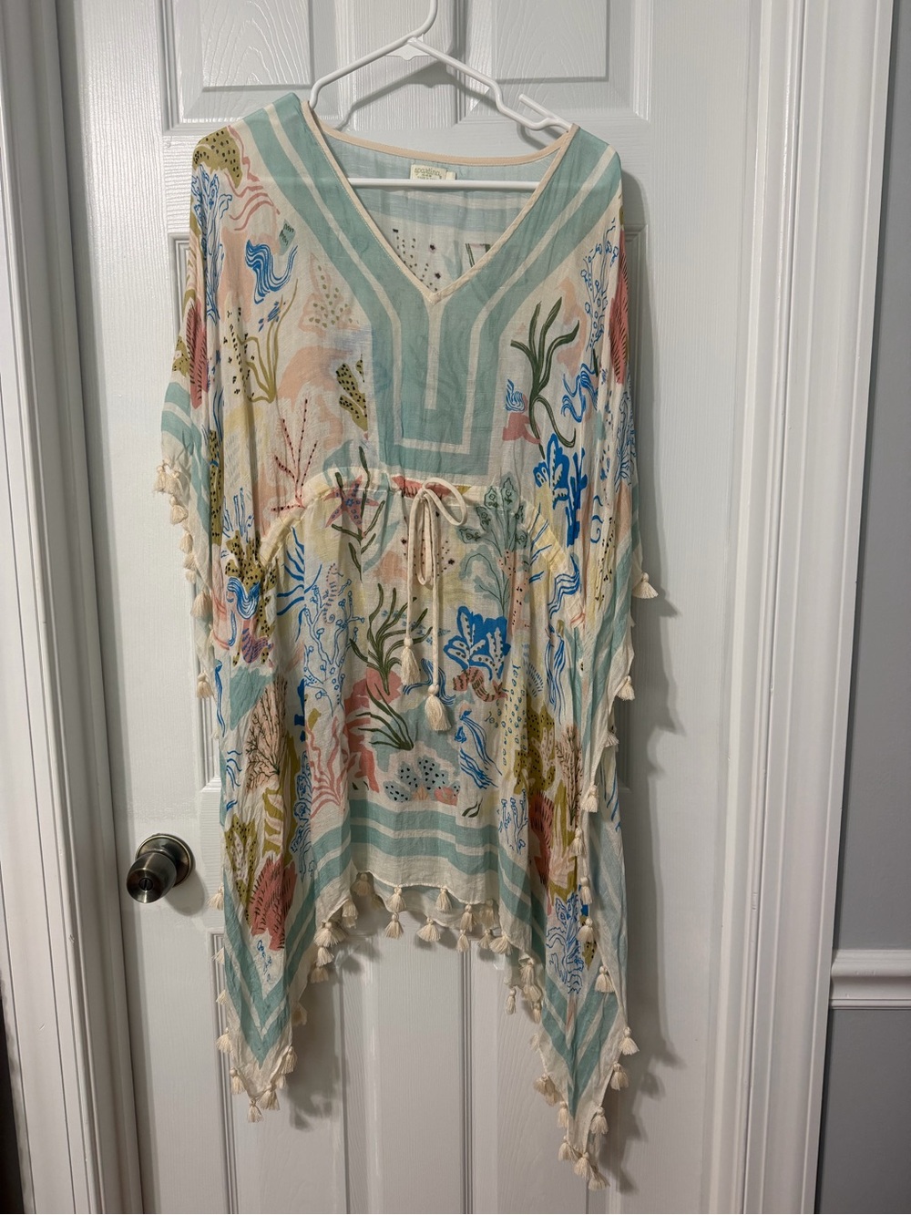 Spartina 449 Queenie Tropical beach cover-up with fringed tassels One size